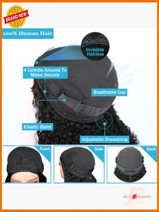 Water Wave Half Wig Human Hair 200% Density Glueless Drawstring Beginner